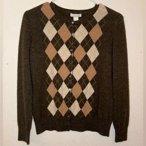 TWEEDS Olive Green Argyle Print Cardigan